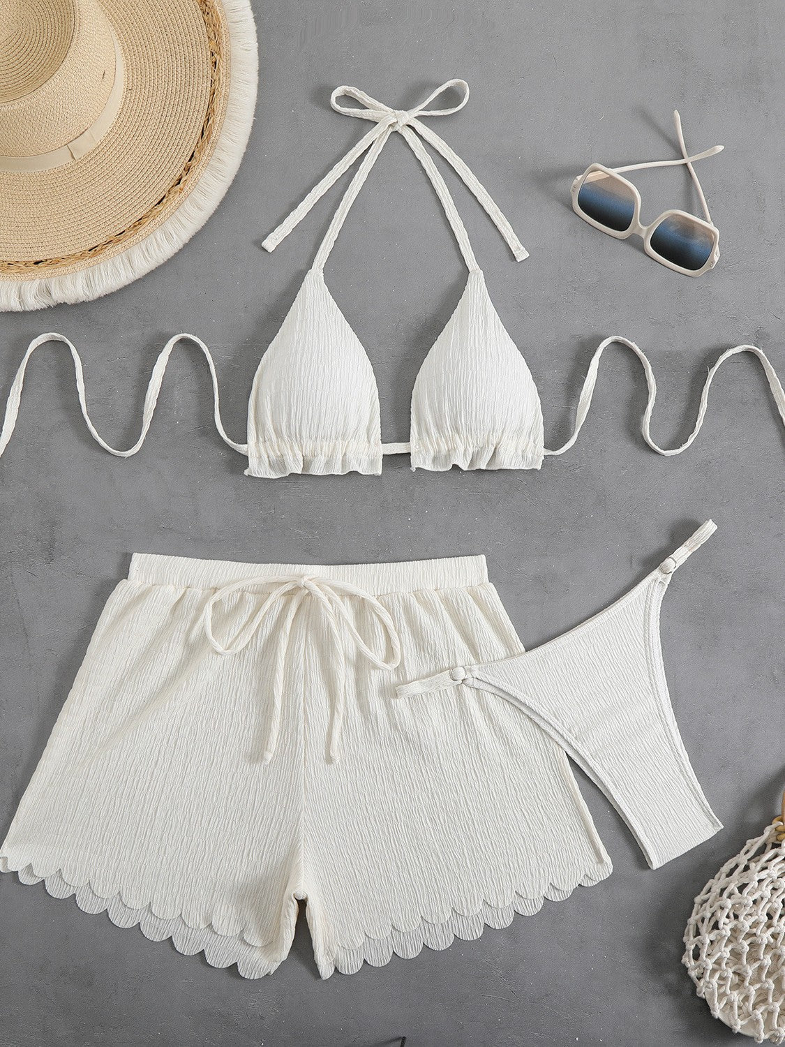 Women's bikini set with playful shorts and sophisticated ribbed texture Ivyshape