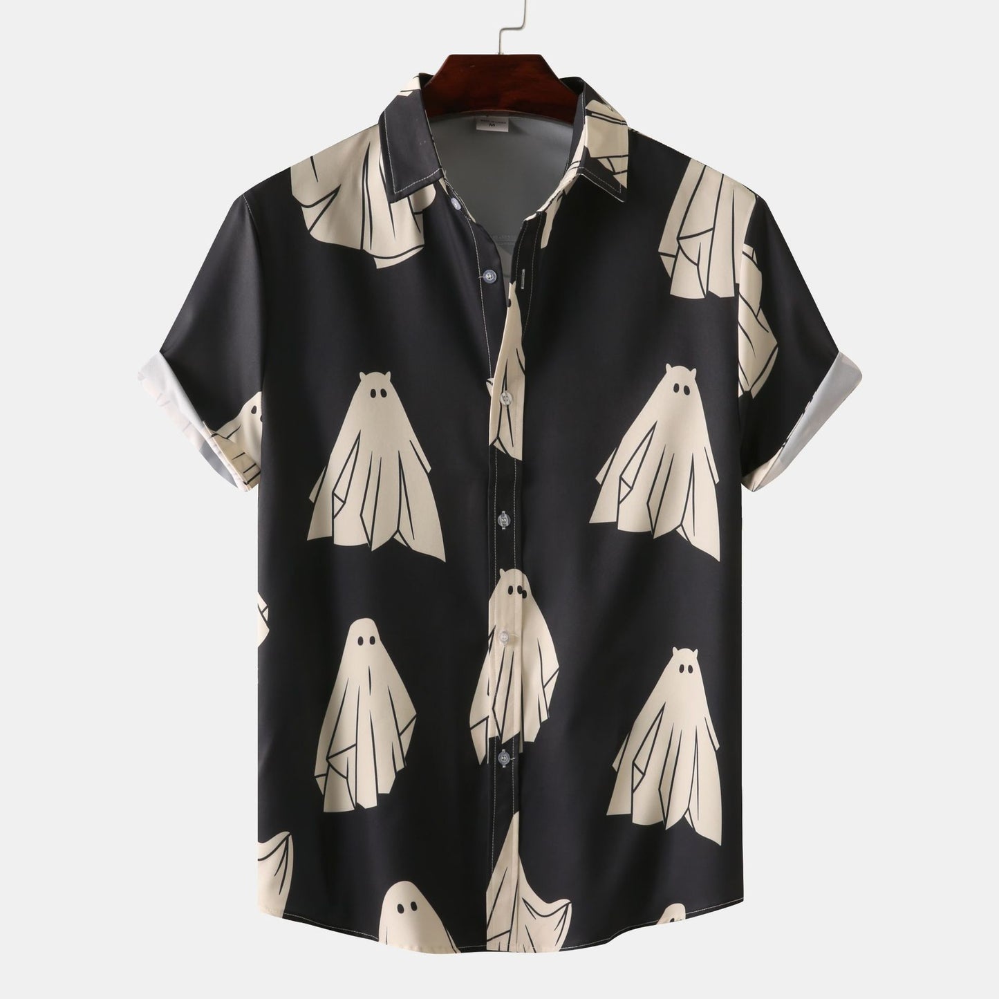 Men's Short Sleeve Shirt with Unique Ghost Print Ivyshape