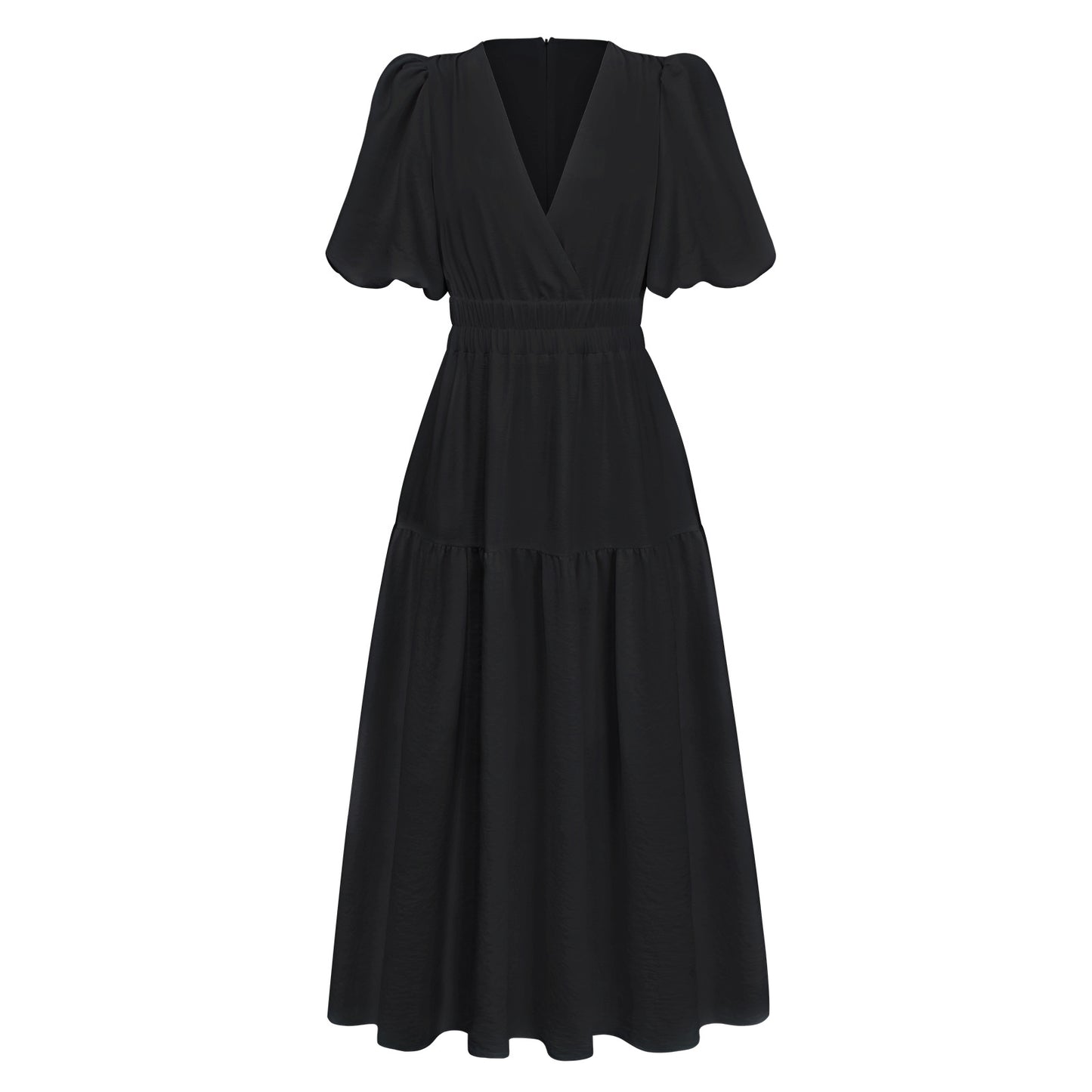 Women's Maxi Dress with V-Neck and Puff Sleeves Ivyshape
