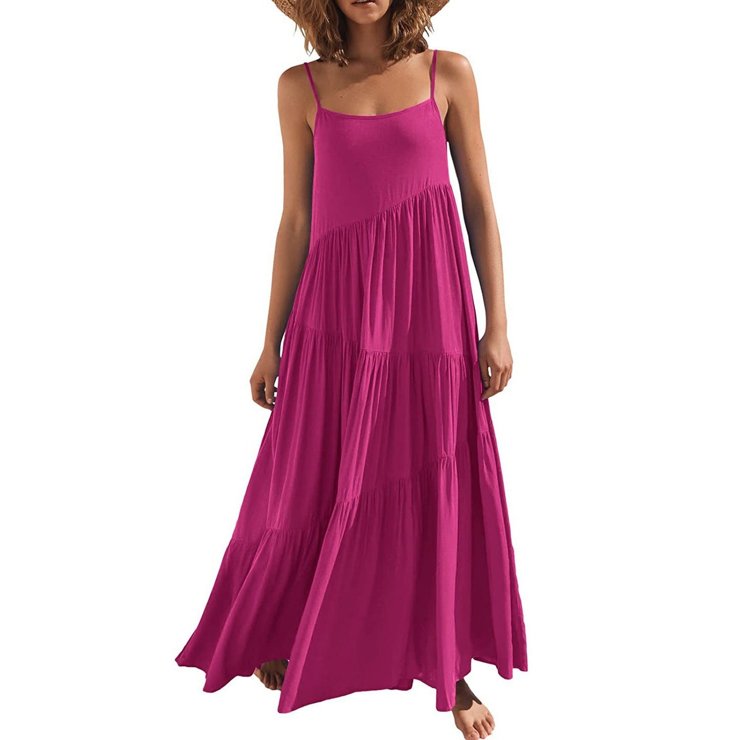 Ladies airy maxi dress with spaghetti straps and stylish layering Ivyshape