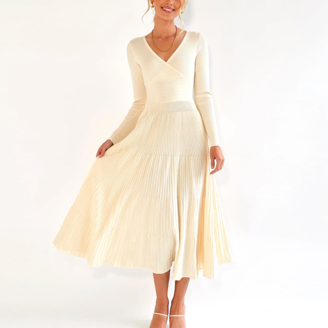 Women Elegant Wrap Dress with Pleated Details Ivyshape