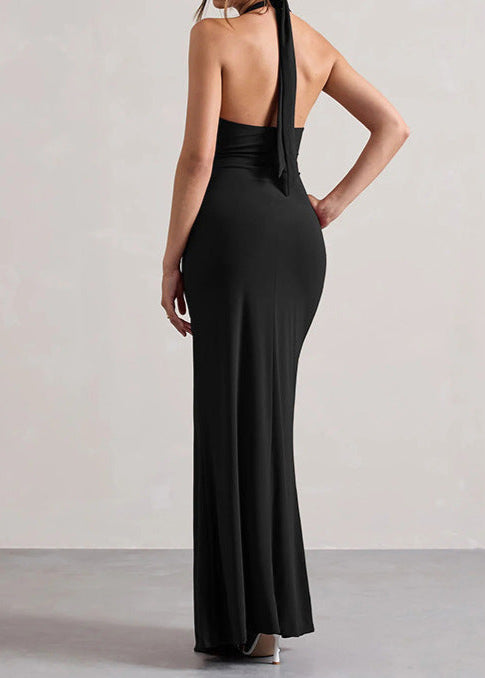 Ivyshape | Luxe Halter Ruched Maxi Dress