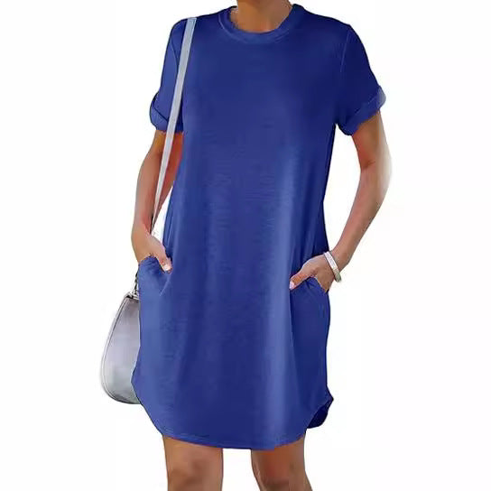 Women's Casual Dress with Pockets and Round Neck Ivyshape