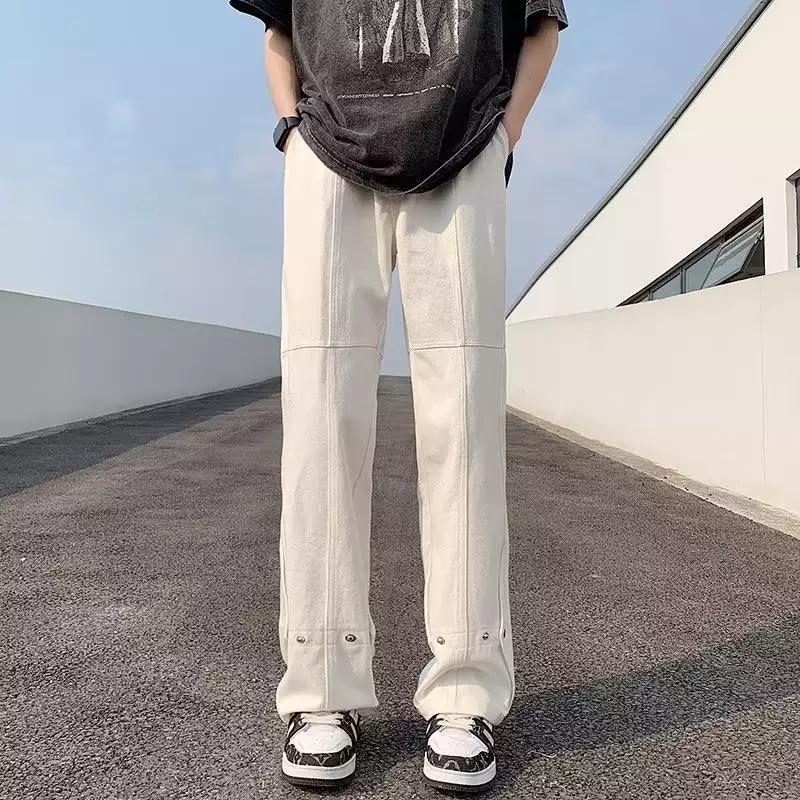 Men's casual double-layer pants with practical snap buttons and wide leg Ivyshape