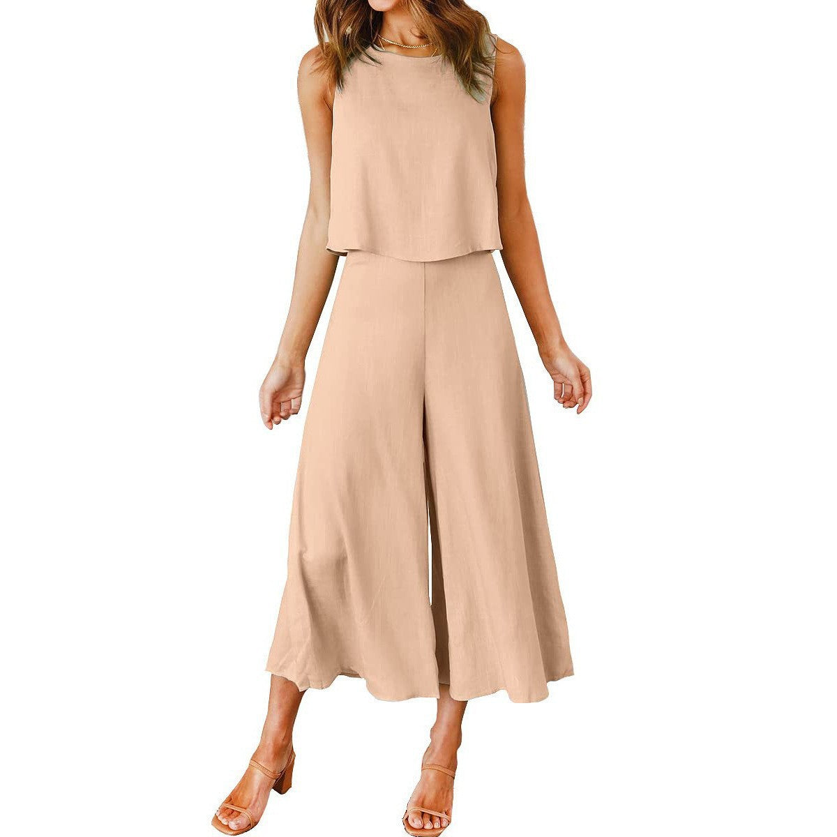 Ladies elegant jumpsuit with wide leg and chic cropped top Ivyshape