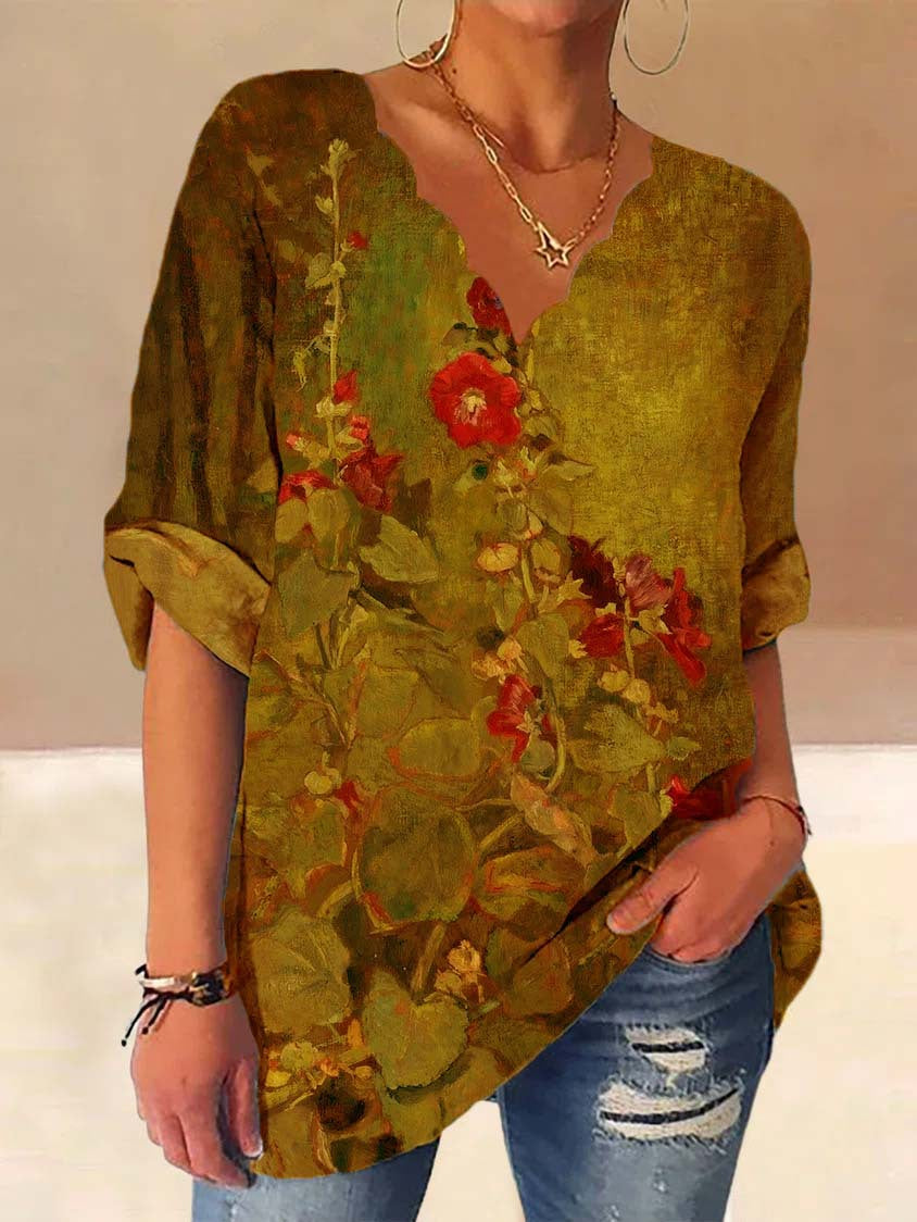 Women blouse shirt with floral design and loose fit Ivyshape
