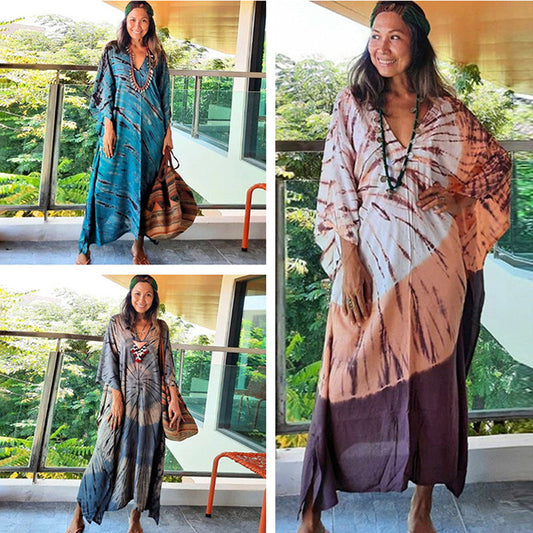 Women's maxi dress with modern tie-dye design and airy fit Ivyshape