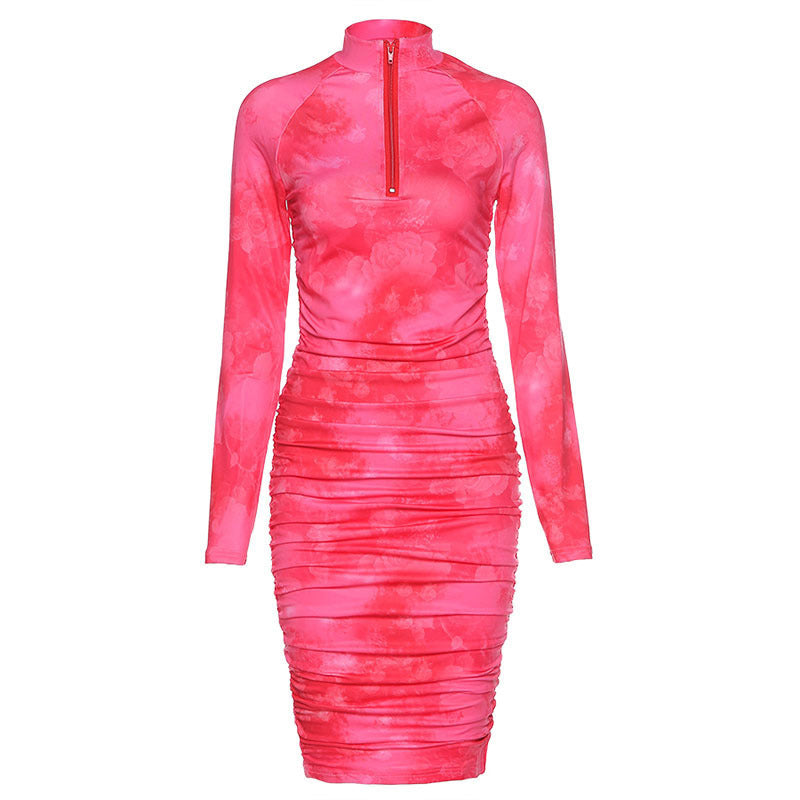 Women Figure-hugging Longsleeve Dress with Zipper Ivyshape