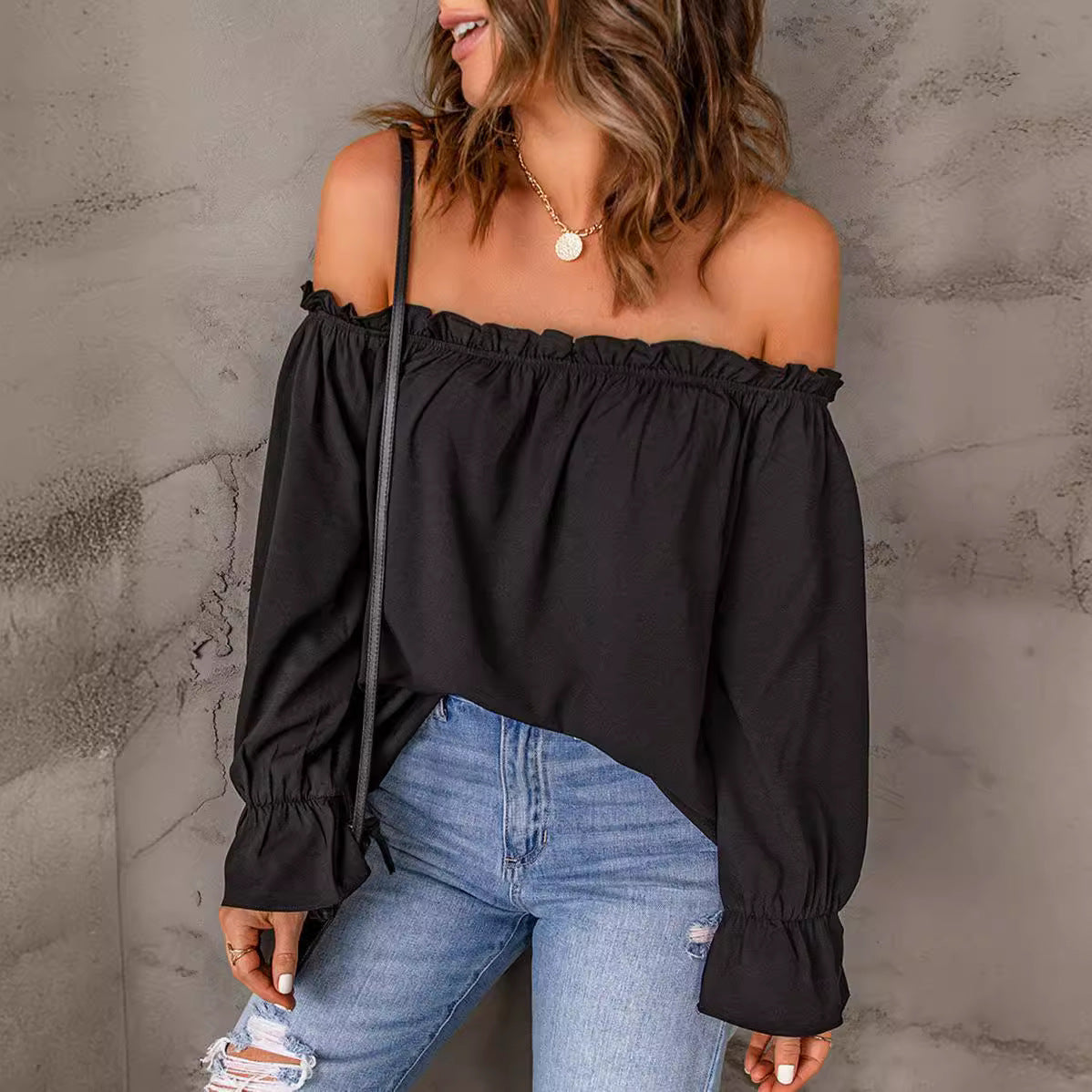 Women's Off-Shoulder Blouse with Ruffle Details Ivyshape