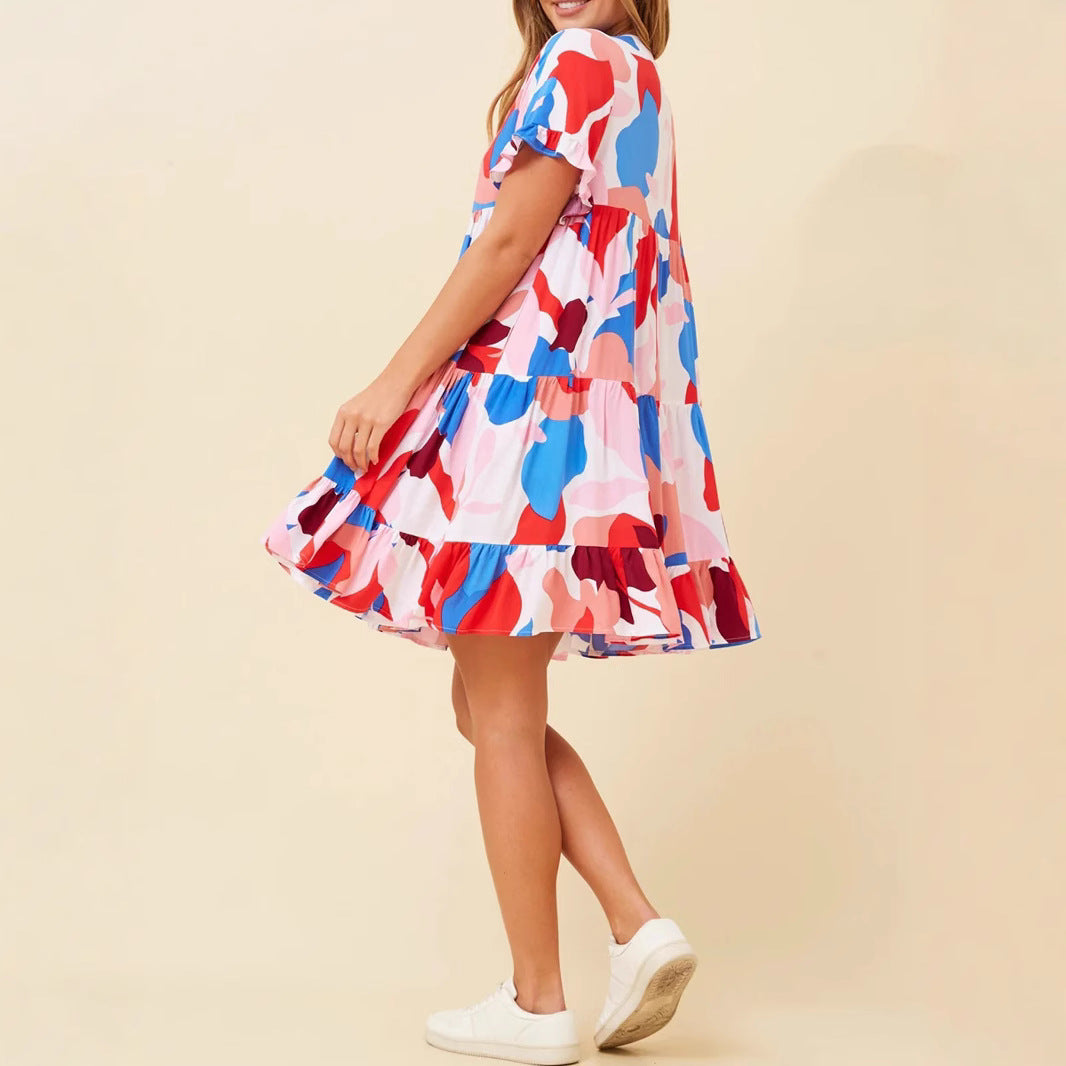 IvyShape | Ruffle Sleeve Cake Vacation Style Dress