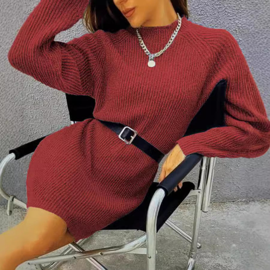 Women’s knitted dress with a casual cut and trendy ribbed pattern Ivyshape