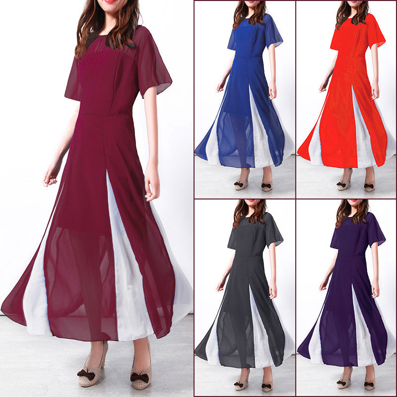 Women's Maxi Long Sleeve Dress with Transparent Sleeves and Side Slit Ivyshape
