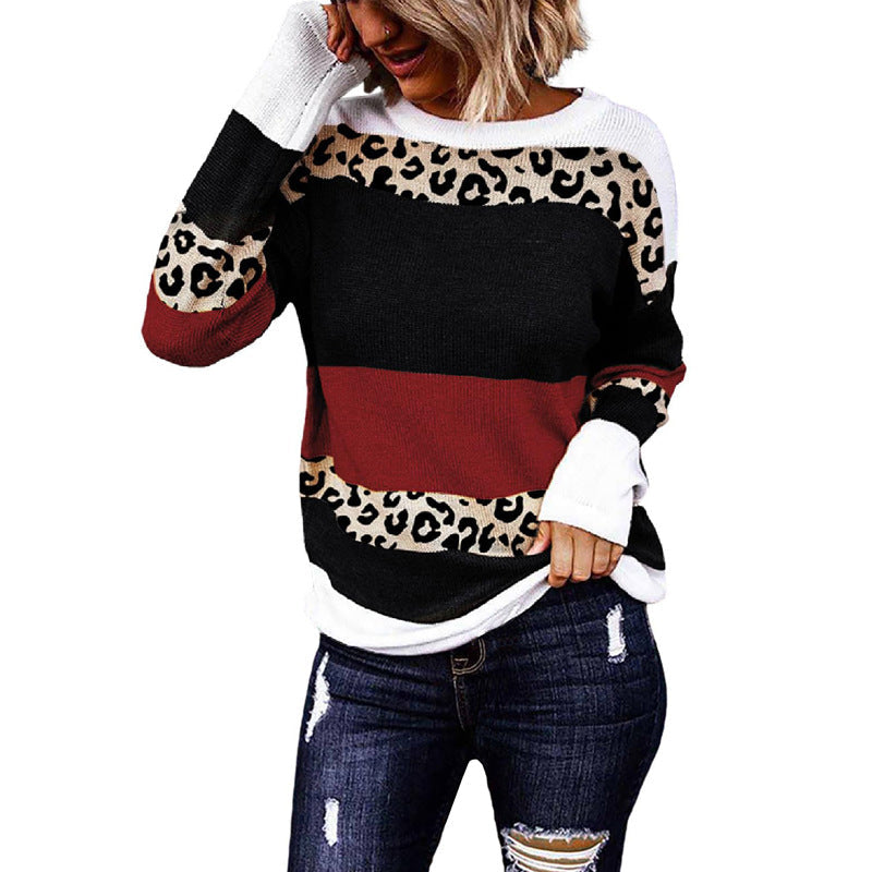 IvyShape | Lazy Leopard Print Pullover Knit Top