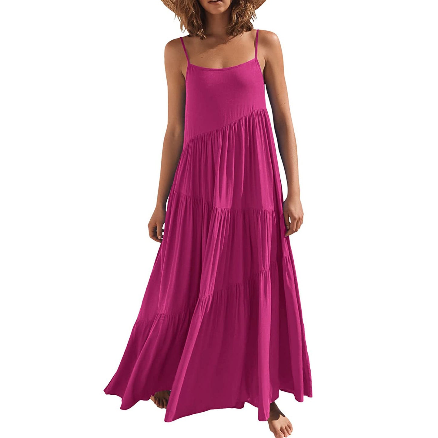 Ladies airy maxi dress with spaghetti straps and stylish layering Ivyshape