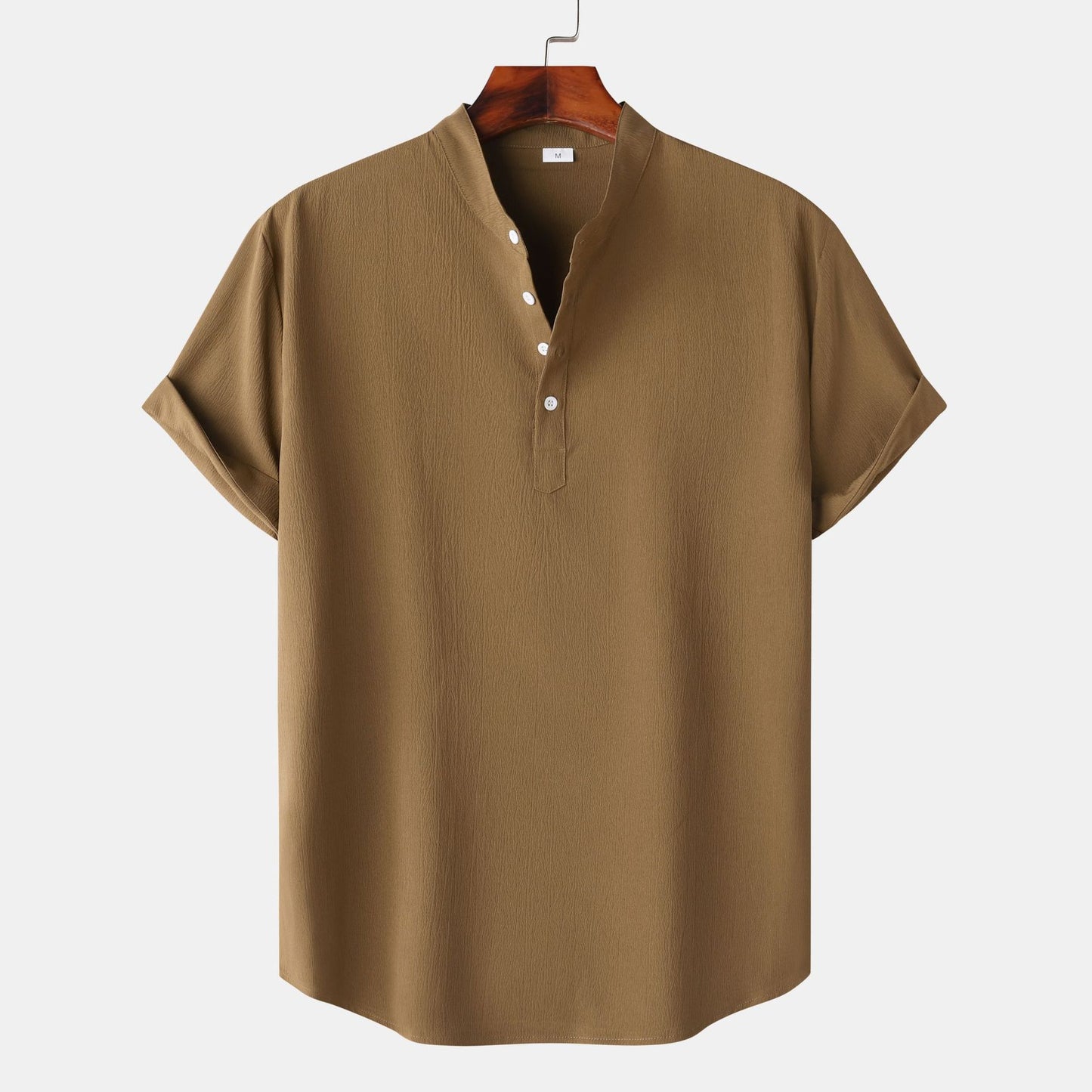 Men's short-sleeve shirt with modern Henley design and functional buttons Ivyshape
