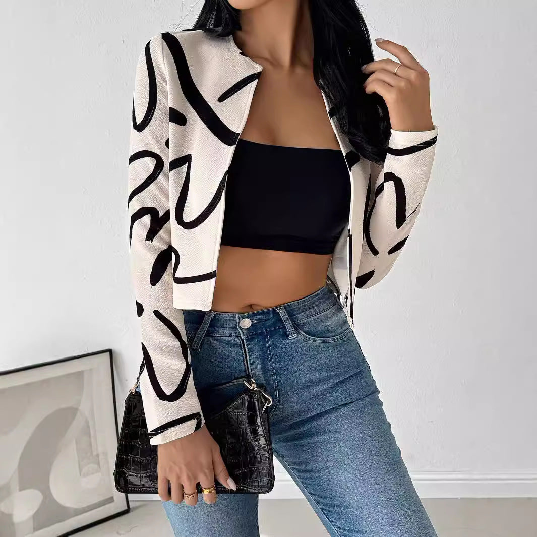 Women elegant short jacket with unique graphic pattern Ivyshape