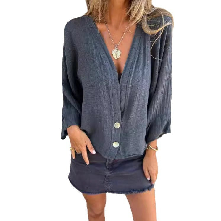 Ladies Airy and Loose Summer Jacket with Button Details Ivyshape