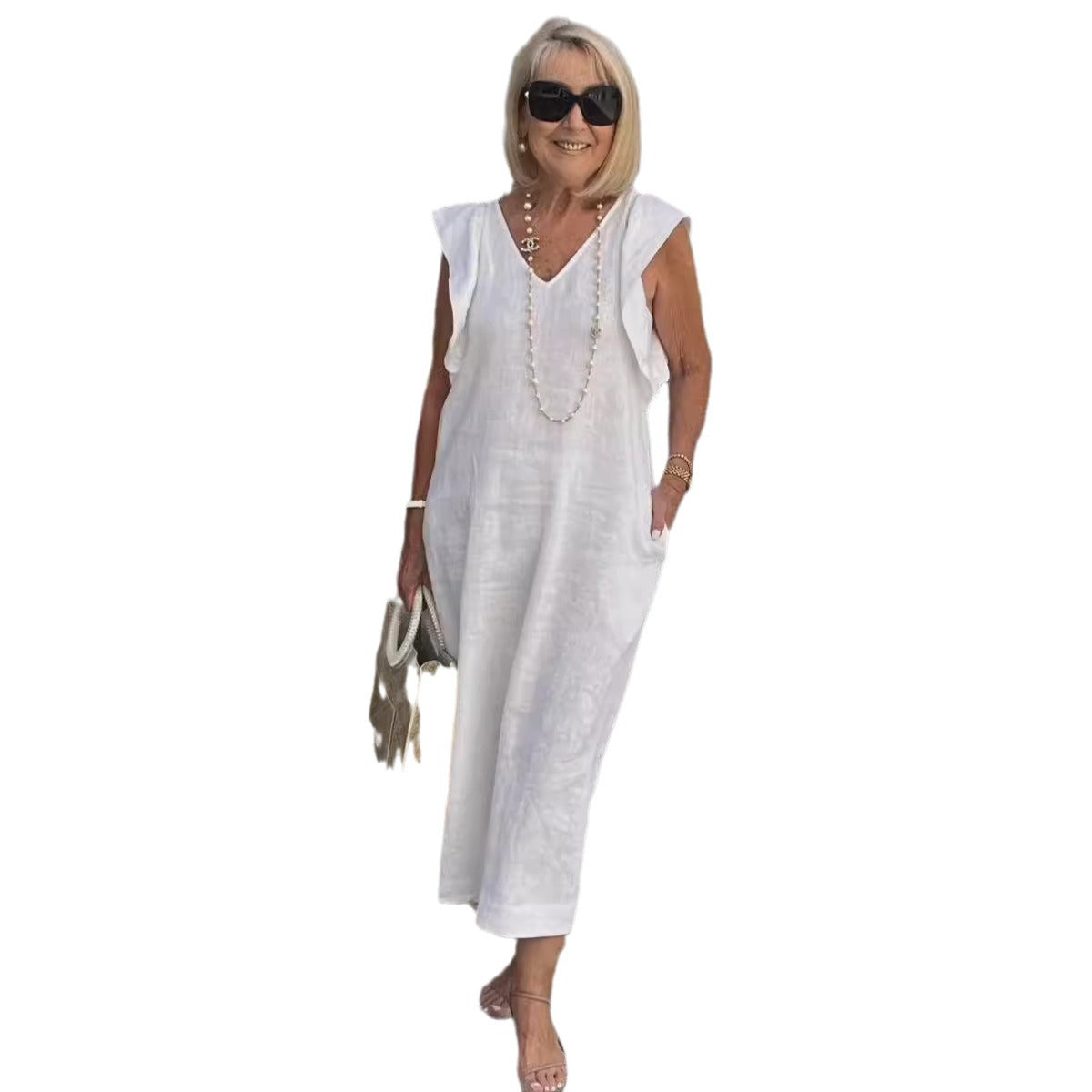 Boho-style maxi dress for women with ruffled hems Ivyshape