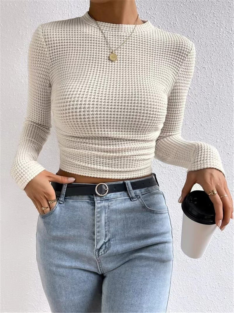 Women's fitted long sleeve crop top made of waffle texture Ivyshape