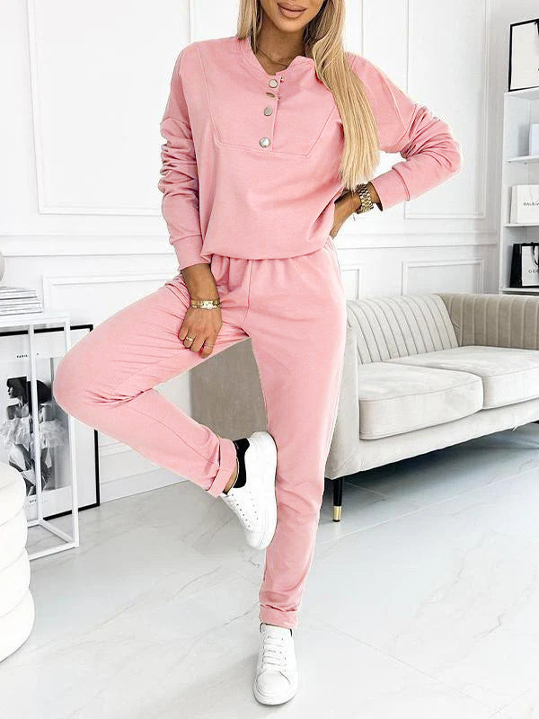 Ladies leisure jogging suit with elegant button details Ivyshape