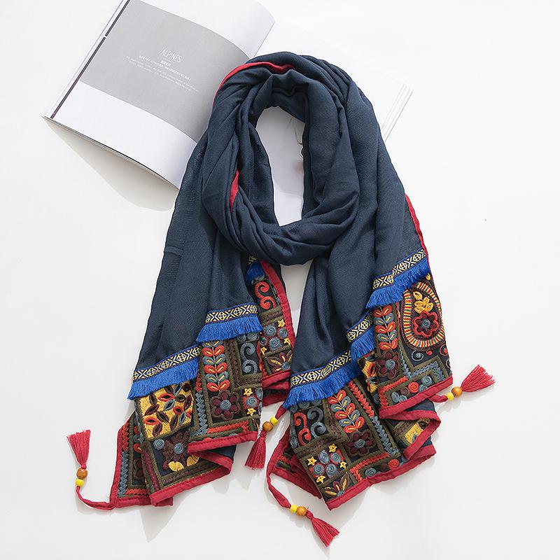 style shawl scarf female cotton retro embroidered silk scarf spring and autumn versatile embroidered scarf