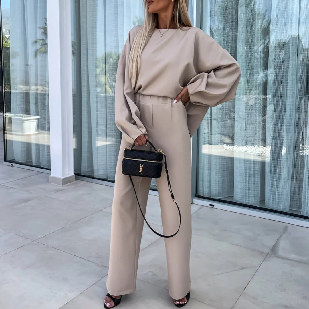 Women elegant two-piece set with oversized blouse and wide pants Ivyshape