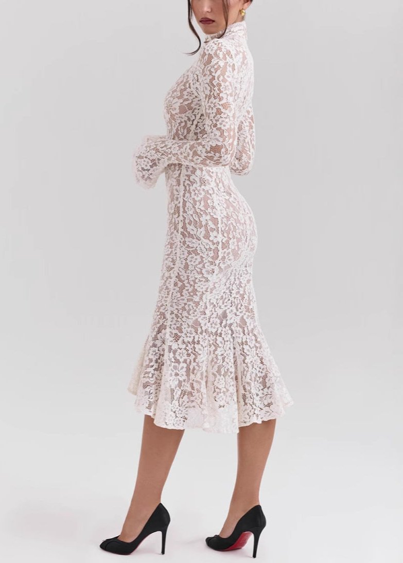 Ivyshape | High Neck Lace Midi Dress