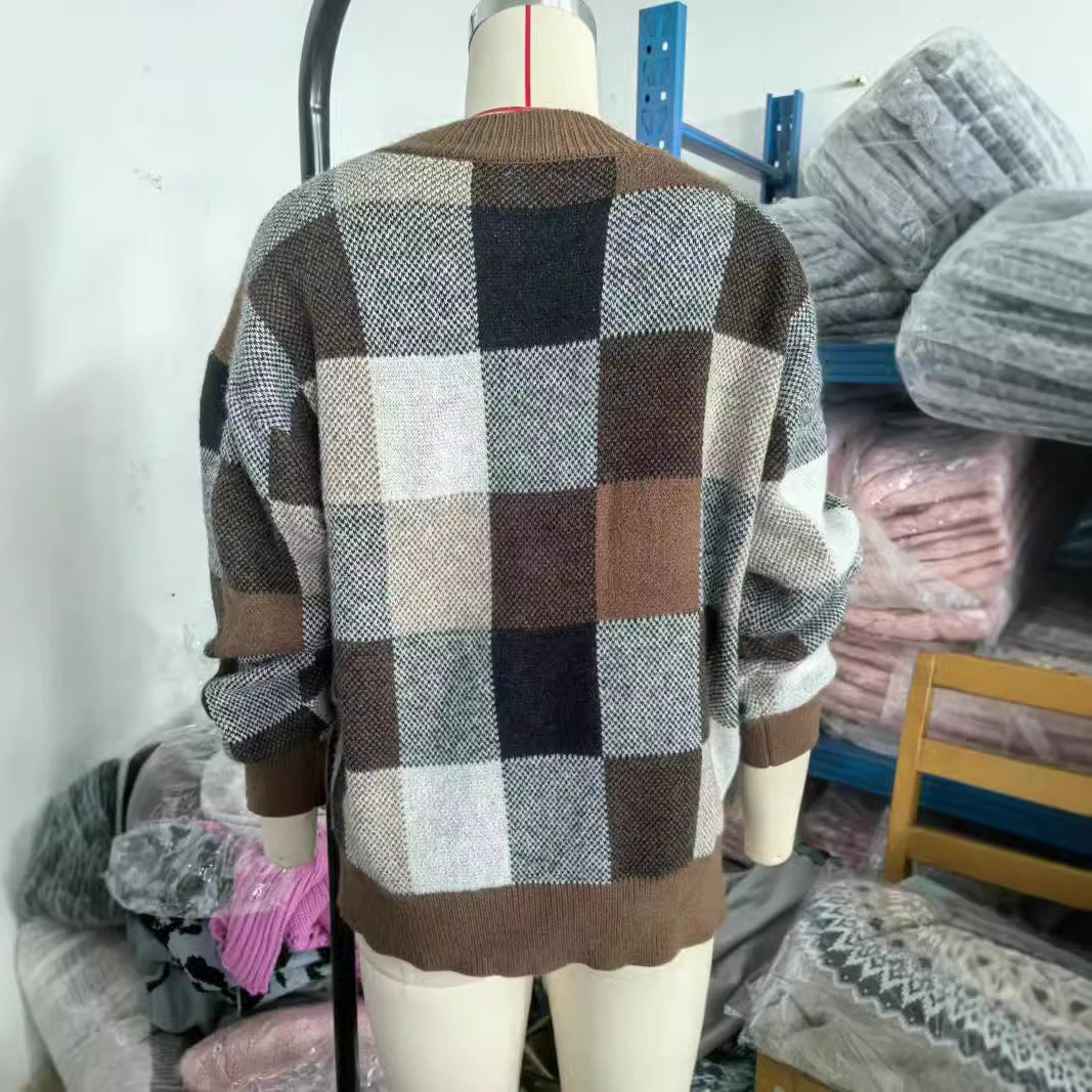 IvyShape | Plaid Loose Knitted Pullover Sweater