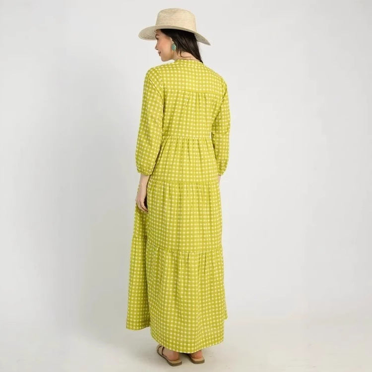 Women's maxi dress with airy A-line silhouette and buttons Ivyshape