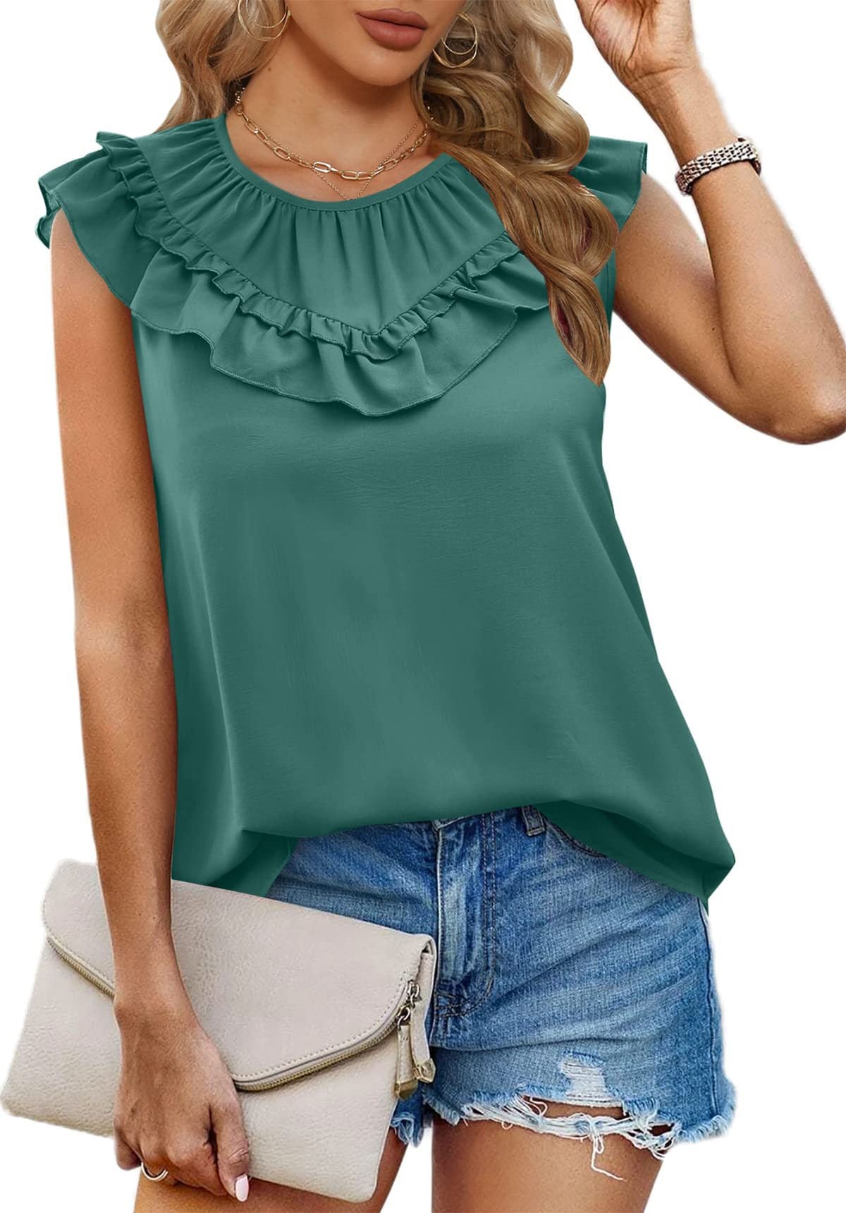 Women's pleated blouse with ruffle details Ivyshape