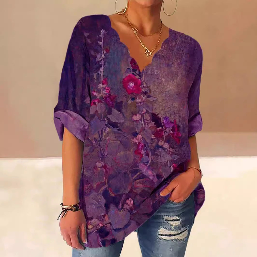 Women blouse shirt with floral design and loose fit Ivyshape