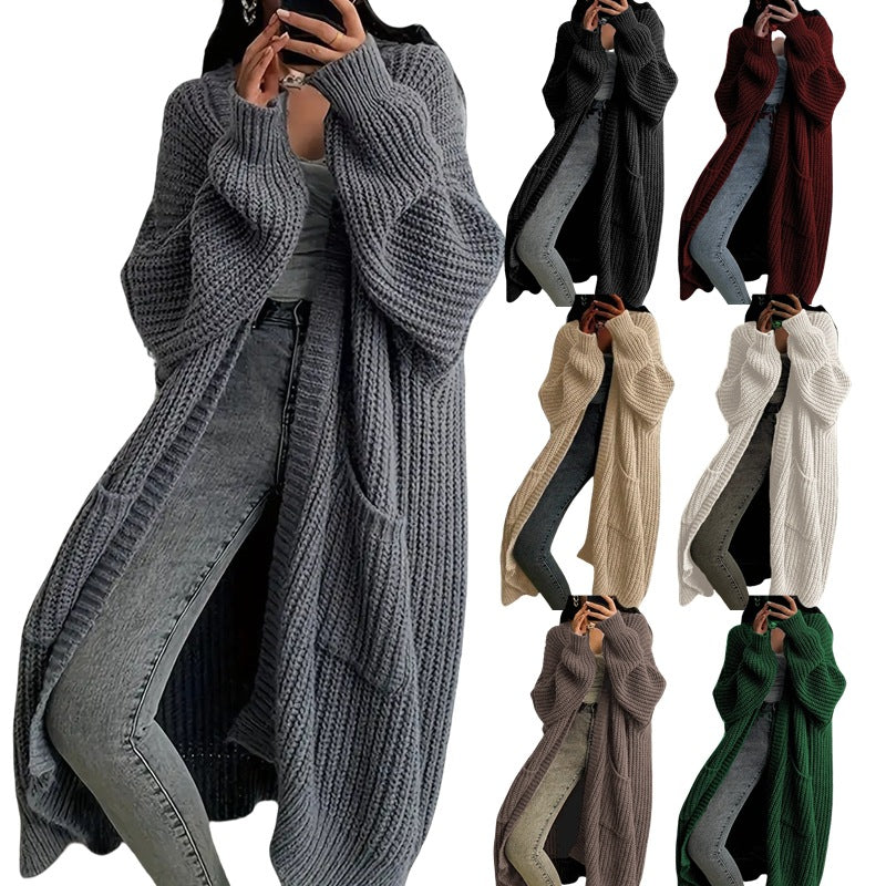 Women's Long Knit Cardigan with Side Pockets and Casual Cut Ivyshape
