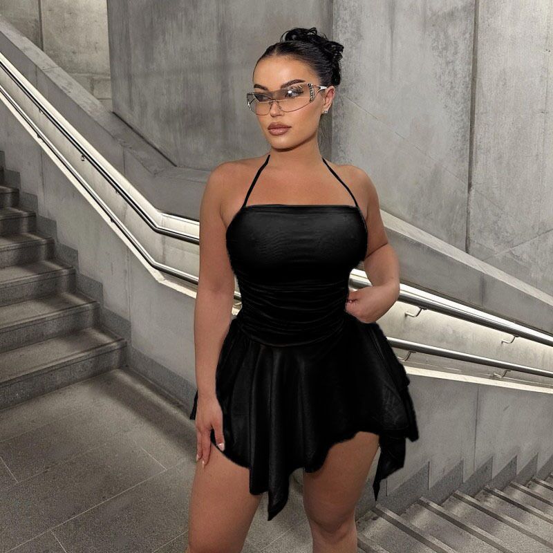 Women elegant wrap dress with asymmetrical hem and strapless design Ivyshape