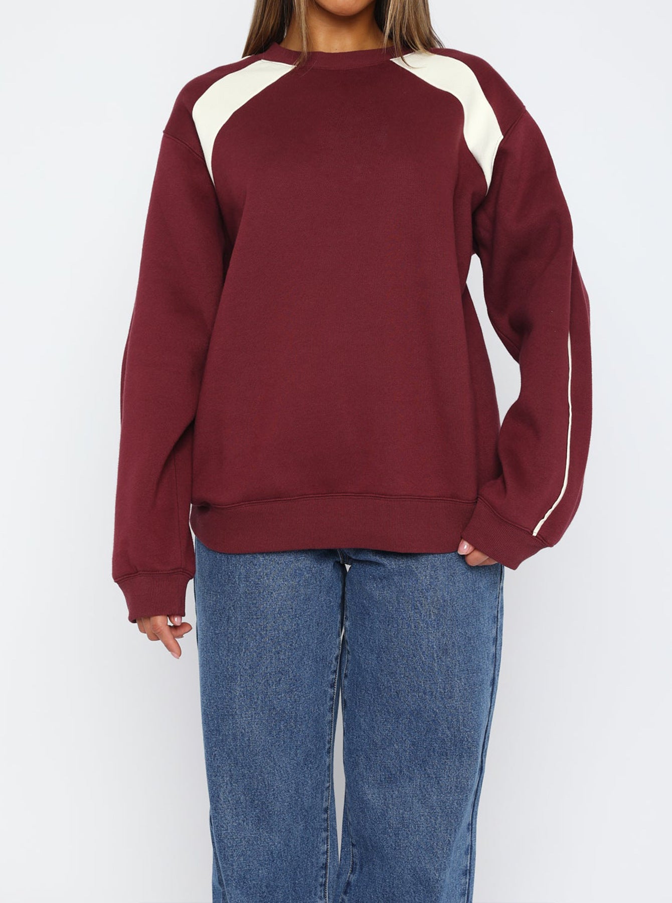 IvyShape | Long Sleeve Pullover Fashion Loose Color-Block Sweatshirt