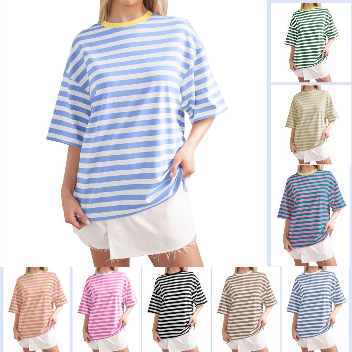 Women's Casual Oversized T-Shirt with Wide Stripes Ivyshape