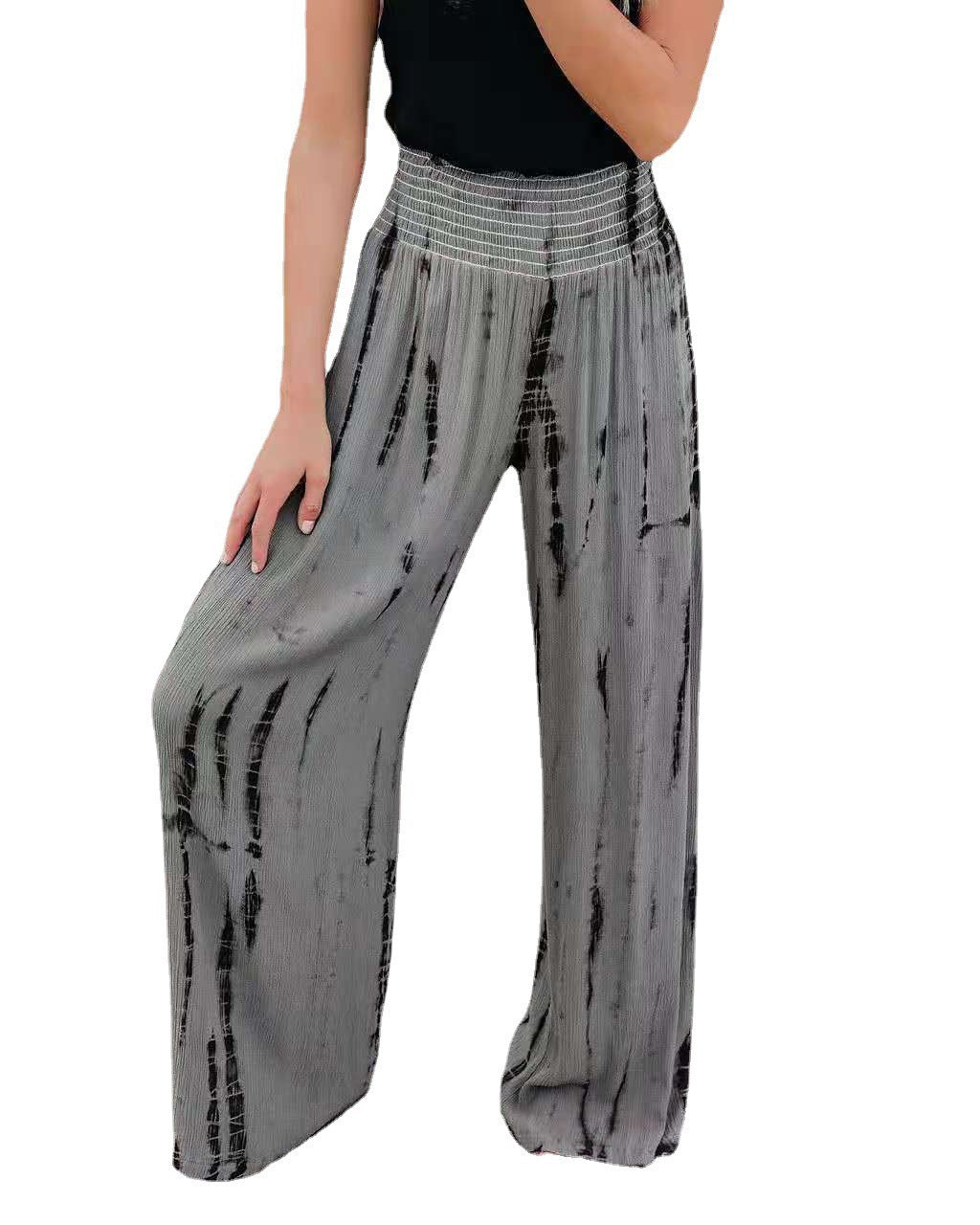 Women's wide pleated trousers with elastic waistband and fashionable design Ivyshape