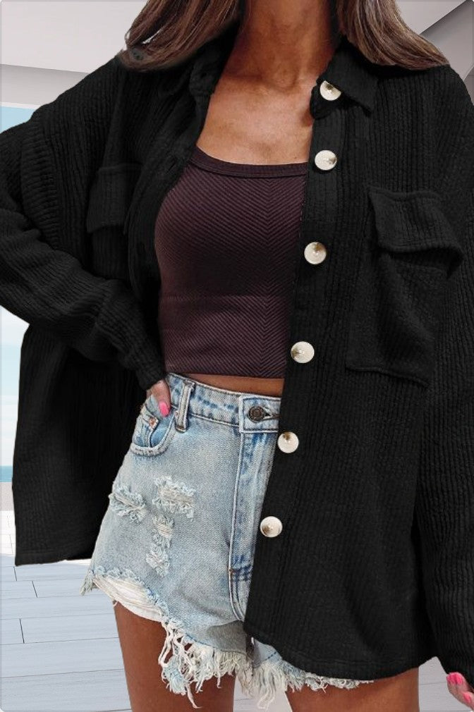 Women's casual oversized shirt blouse with textured design and practical pockets Ivyshape