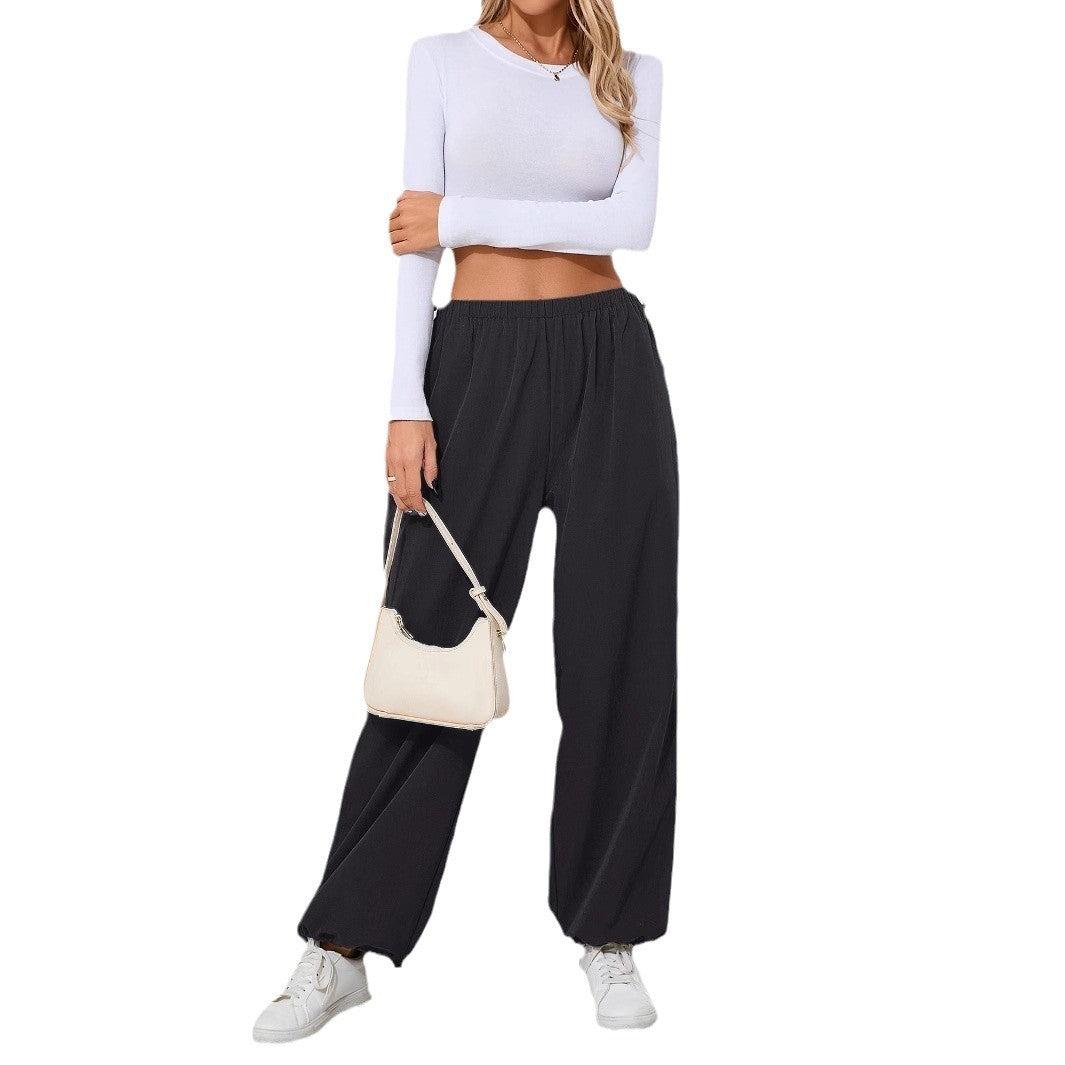Women's Comfortable Baggy Pants with Elastic Waistband Ivyshape