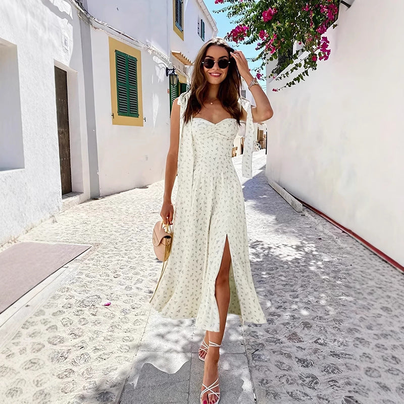 Women Elegant Summer Dress with delicate floral pattern and refined straps Ivyshape