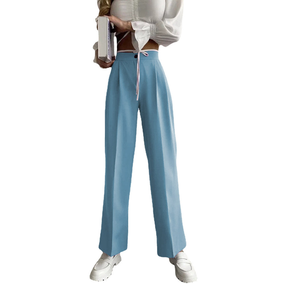 Women's wide classic trousers with high waistband and practical ties Ivyshape