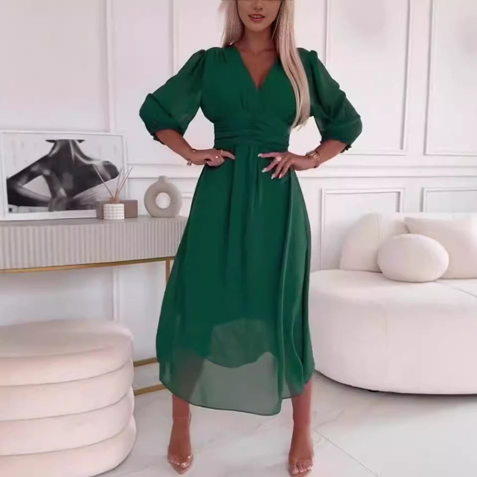 Women Elegant V-Neck Long Sleeve Maxi Dress Ivyshape