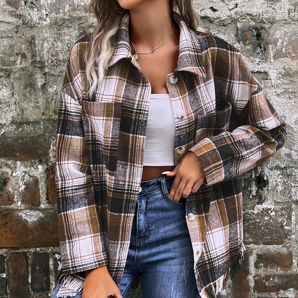 Women's Oversized Checkered Jacket Ivyshape