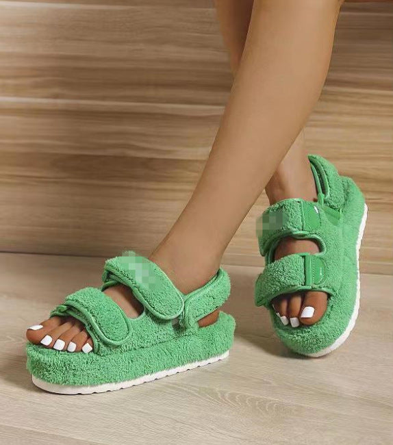 Ladies Comfortable Terry Sandals with Adjustable Straps Ivyshape