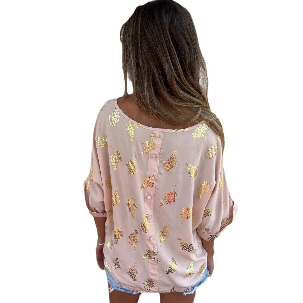 Women's casual top with shine details and loose fit Ivyshape