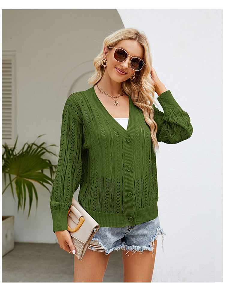 IvyShape | Hollow-Out V-Neck Knit Top