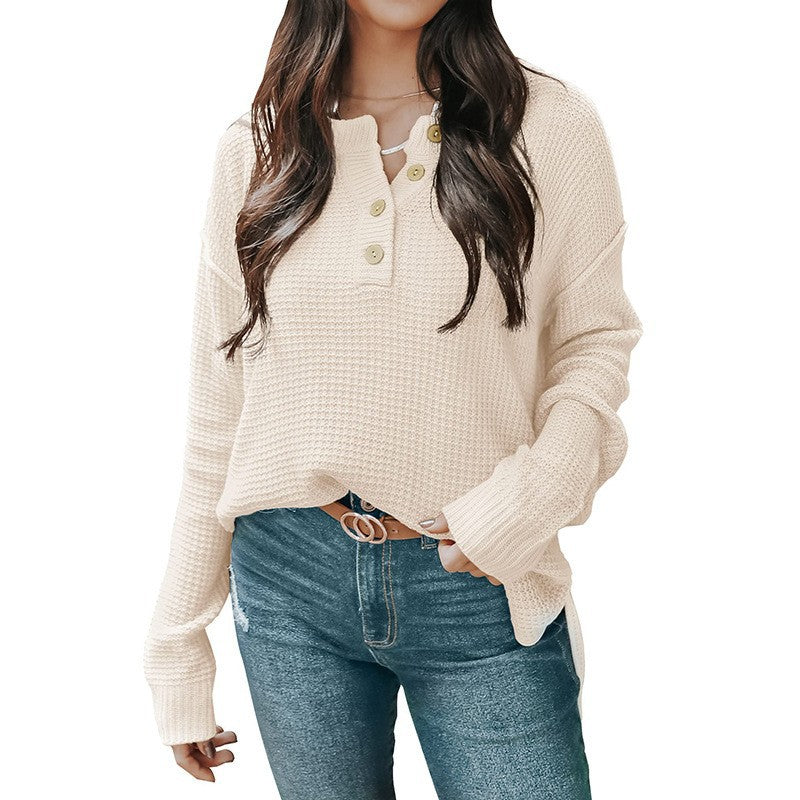 IvyShape | Relaxed V-Neck Long Sleeve Loose Pullover Sweater