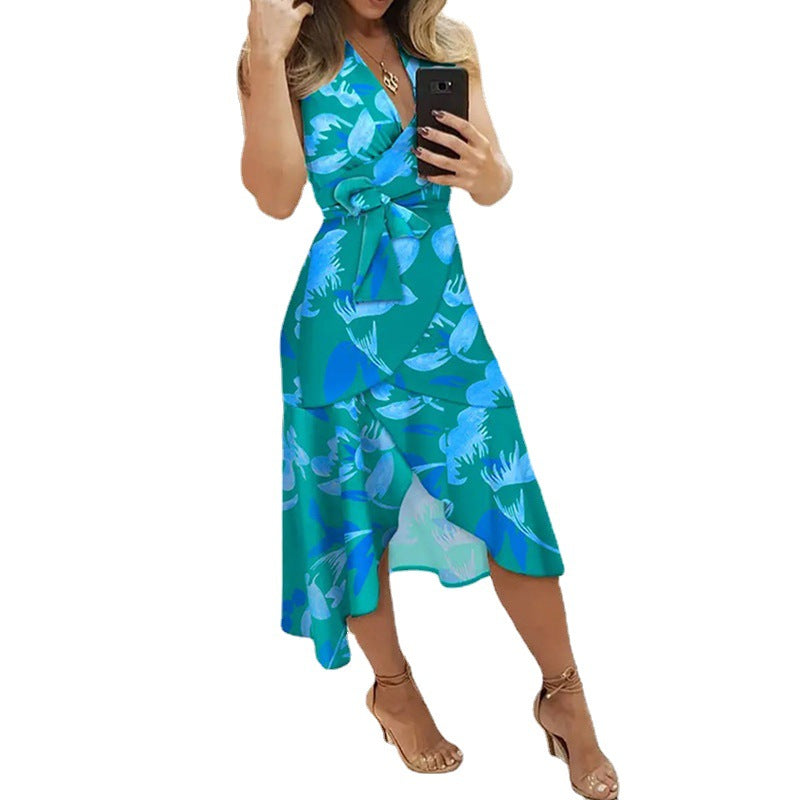 Women asymmetrical wrap midi dress Ivyshape