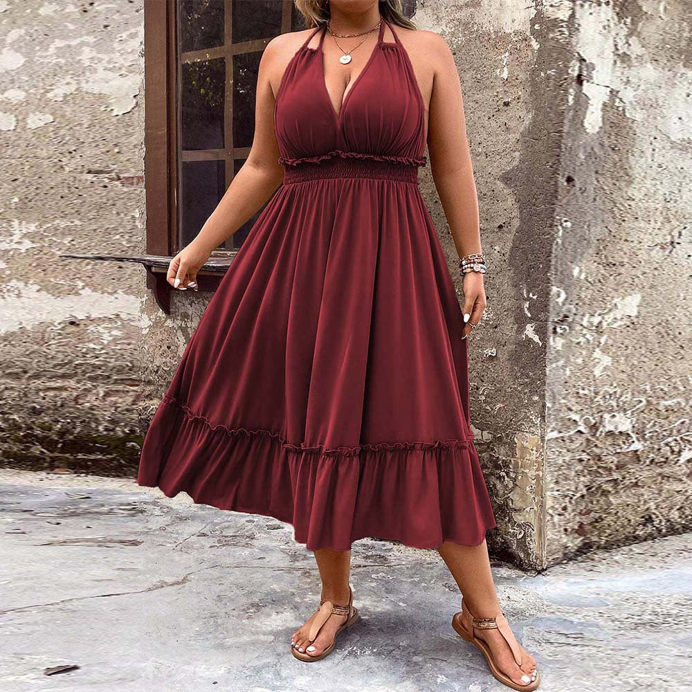 Women’s Midi Dress with Flared Hem and Adjustable Spaghetti Straps Ivyshape