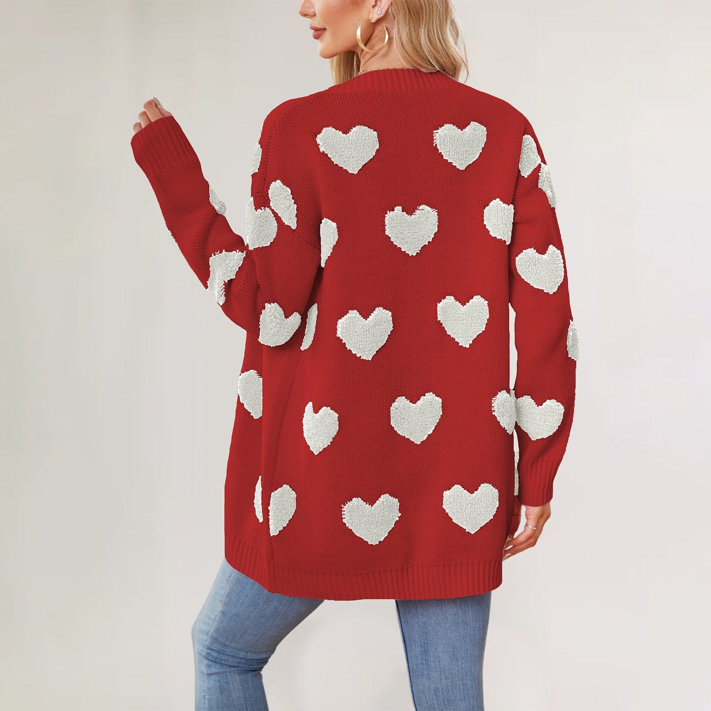 IvyShape | Valentine's Day V-neck Heart Cardigan