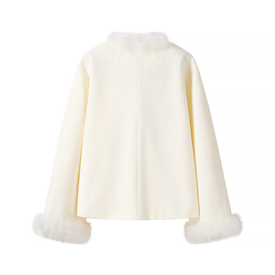 IvyShape | Cape with fur collar wool fabric